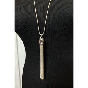 Charter Club 31.5” Silver Tone Chain Tassel Fringe Pendant Necklace Long